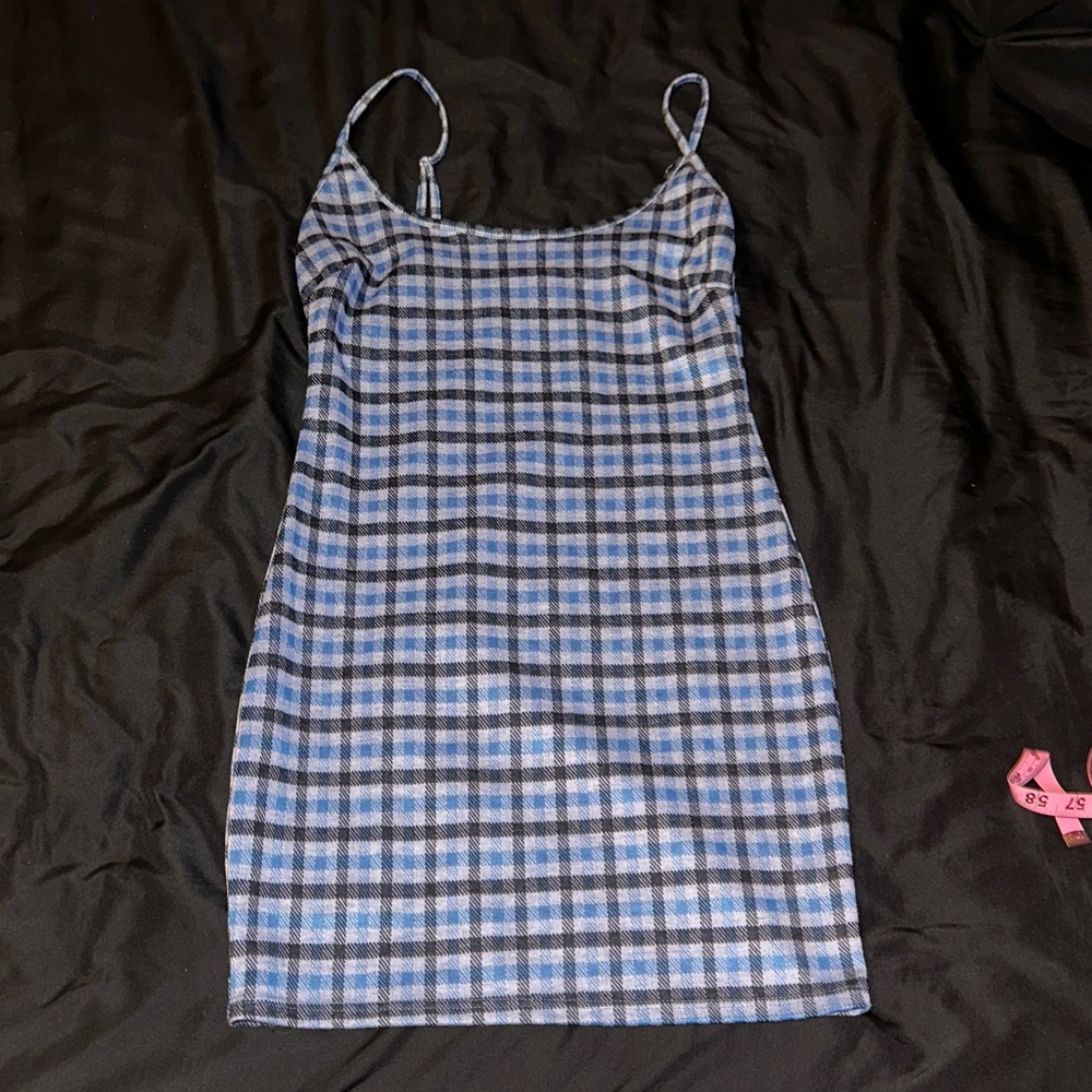 Blue Plaid Spaghetti Strap Dress